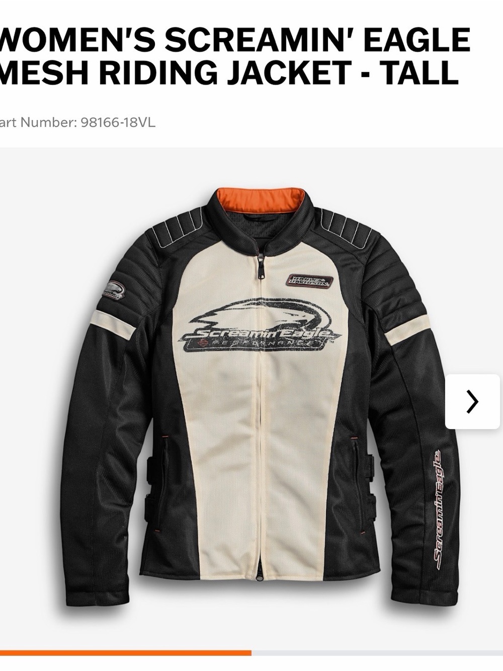 NWOT Harley Davidson Screamin' Eagle Women's Mesh Riding Jacket - Black and Crea